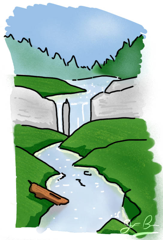 a hand-drawn stylised view of a river